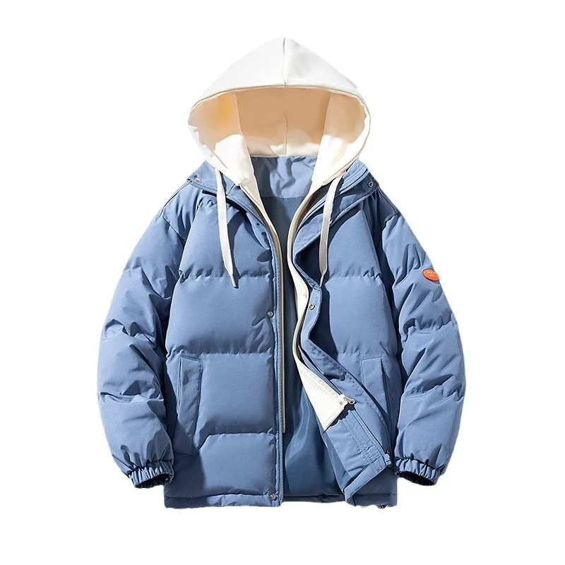 Nueva Chaqueta de algodón de invierno para hombre, Chaqueta de algodón gruesa y cálida de dos piezas falsa con capucha holgada, Chaqueta de algodón informal