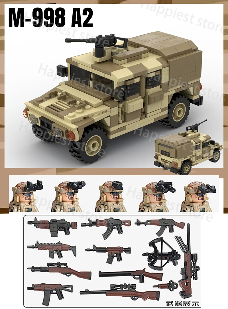 MOC Military Car US Hummers Vehicle  Building Blocks Weapons Solider Army Special Forces Accessories Kids Toys