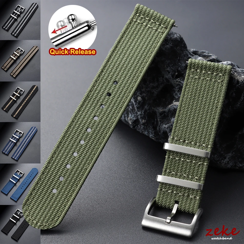 20mm 22mm Geripptes Nylon-Uhrenarmband mit Schnellverschluss, Armeegrünes Nylonband, Gewebtes Canvas-Stoffarmband für Herren, Militär-Sportarmband