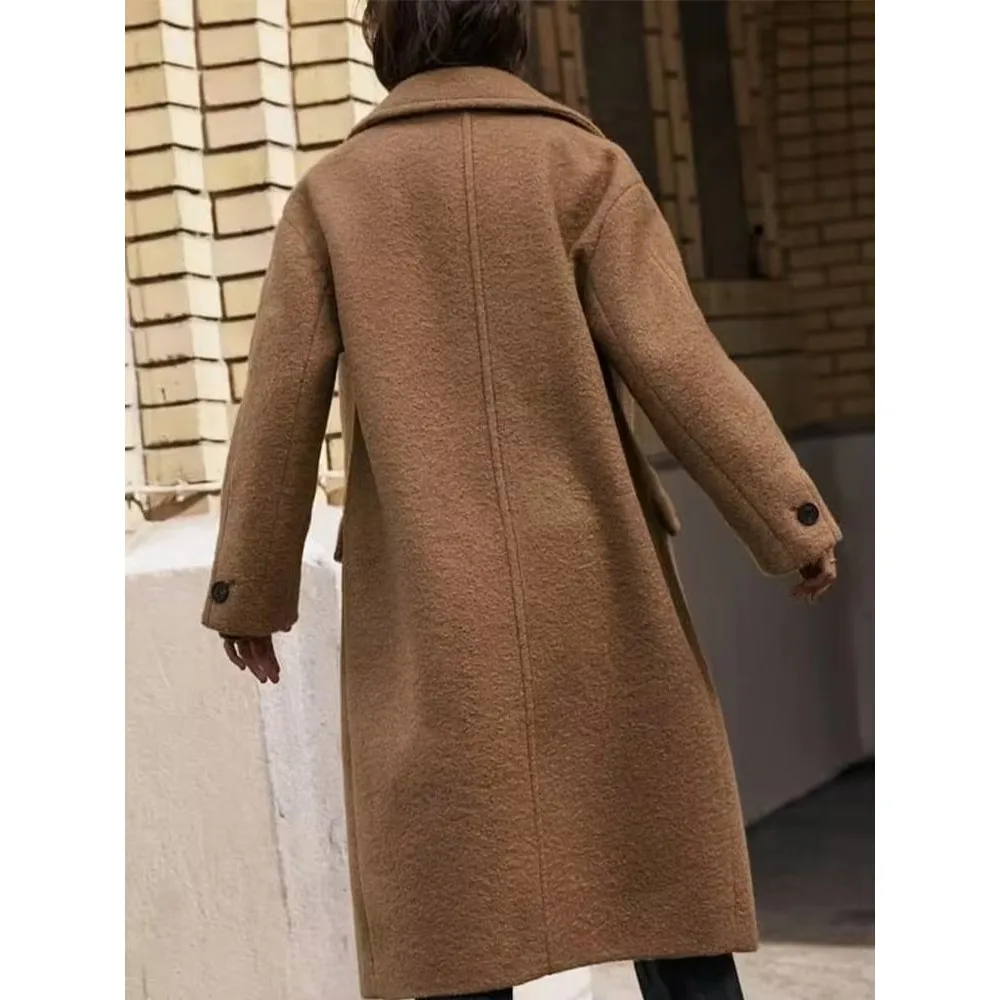 خريف شتاء موضة جديدة معطف الصوف محززة واحدة الصدر معطف الإناث طويلة الأكمام عادية سيدة خندق معطف #2