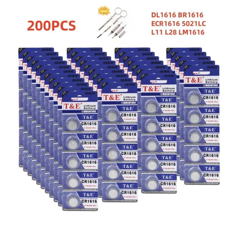 200PCS Coin Cells CR1616 Button Battery DL1616 BR1616 ECR1616 5021LC L11 L28 LM1616 3V Lithium Battery For Watch Car Key Remote