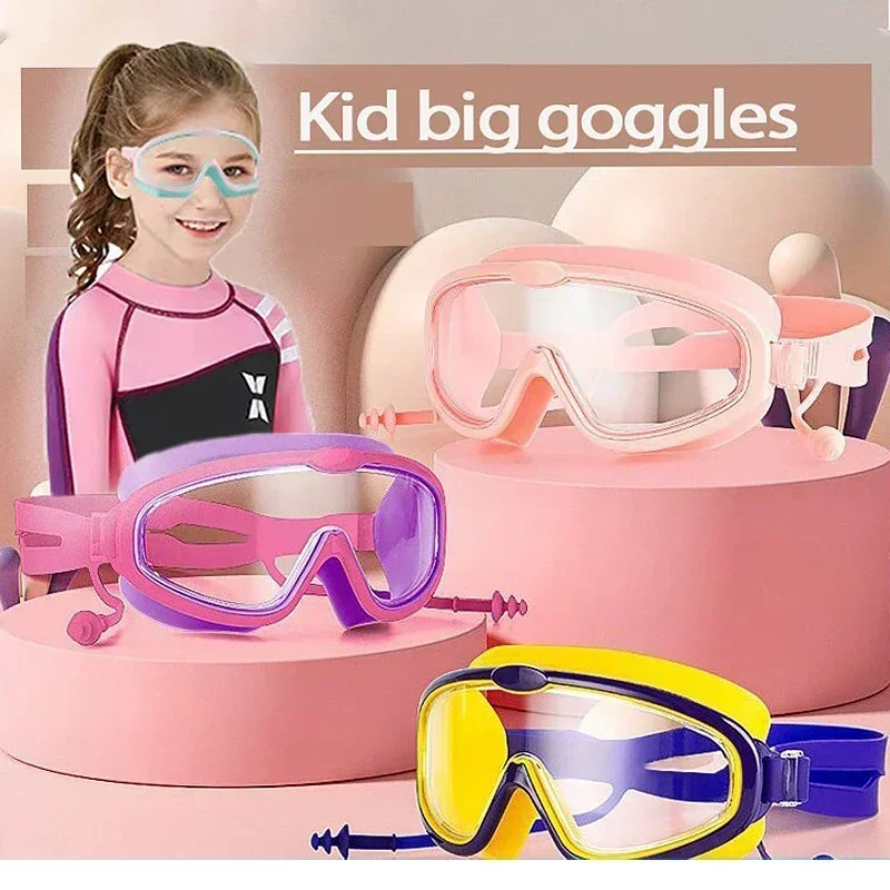 Kids swim goggles big glass len for child boy girl big goggle berenang budak kanta mata besar kanak swim glass