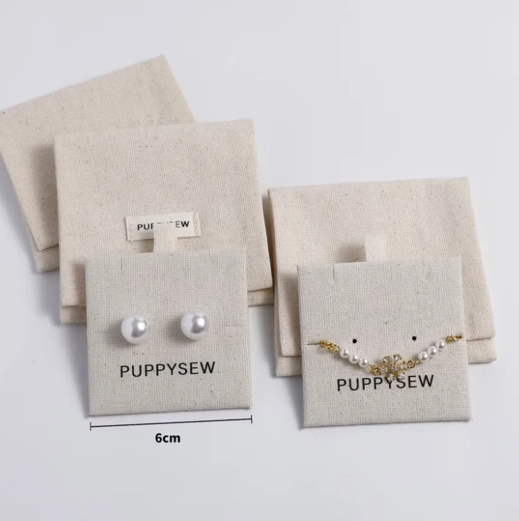 50 Unbleached Cotton Jewelry Pouches, Customizable Logo