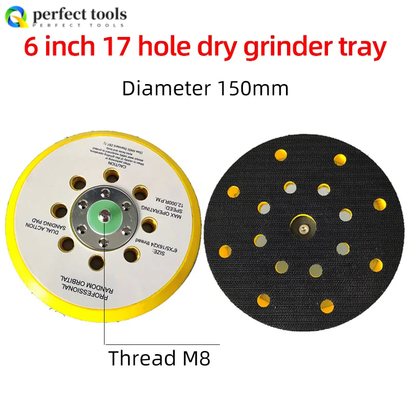 

6" 17 Hole Air Polishing Sander Back Plate Brushed Hook-and-Loop Sanding Disc Pad 150mm M8 Screws