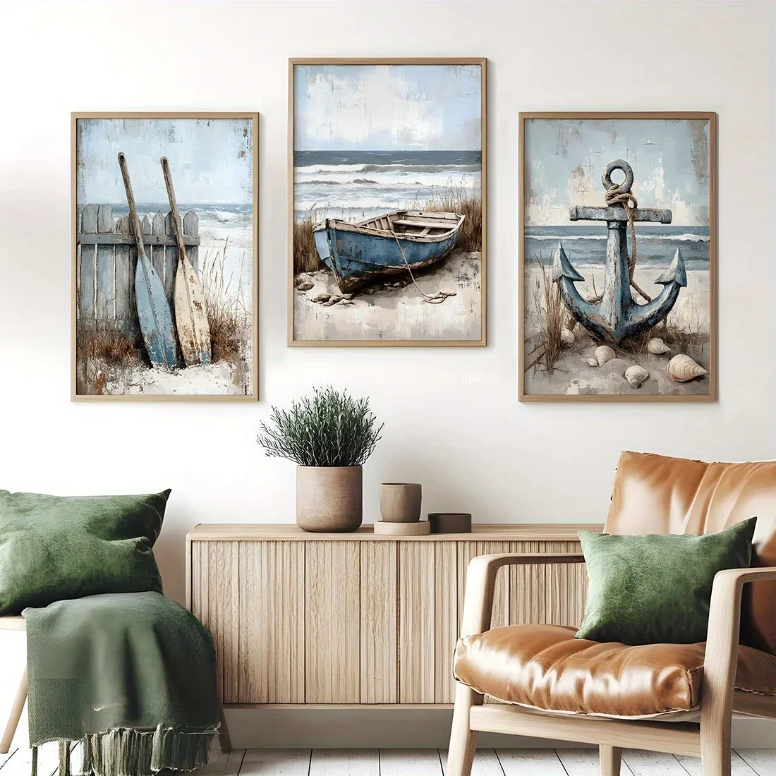 3pcs frameless Canvas Painting /set Anchor Oars Ocean Theme Canvas Prints Contemporary Nautical Beach Wall Art Posters for Moder