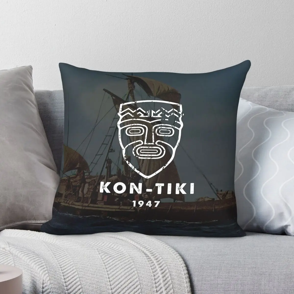 Kon Tiki Emblem Thor Heyerdahl Square Pillowcase Polyester Linen Velvet Printed Zip Decor Room Cushion Cover 45x45