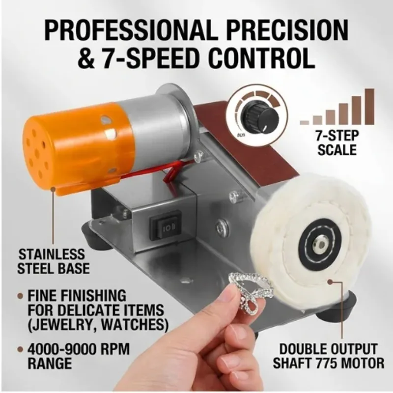 15-Degree Multi-Function Mini Electric Belt Sander Polisher, Small Sanding Machine Woodworking Grinding Tool for Sharpening