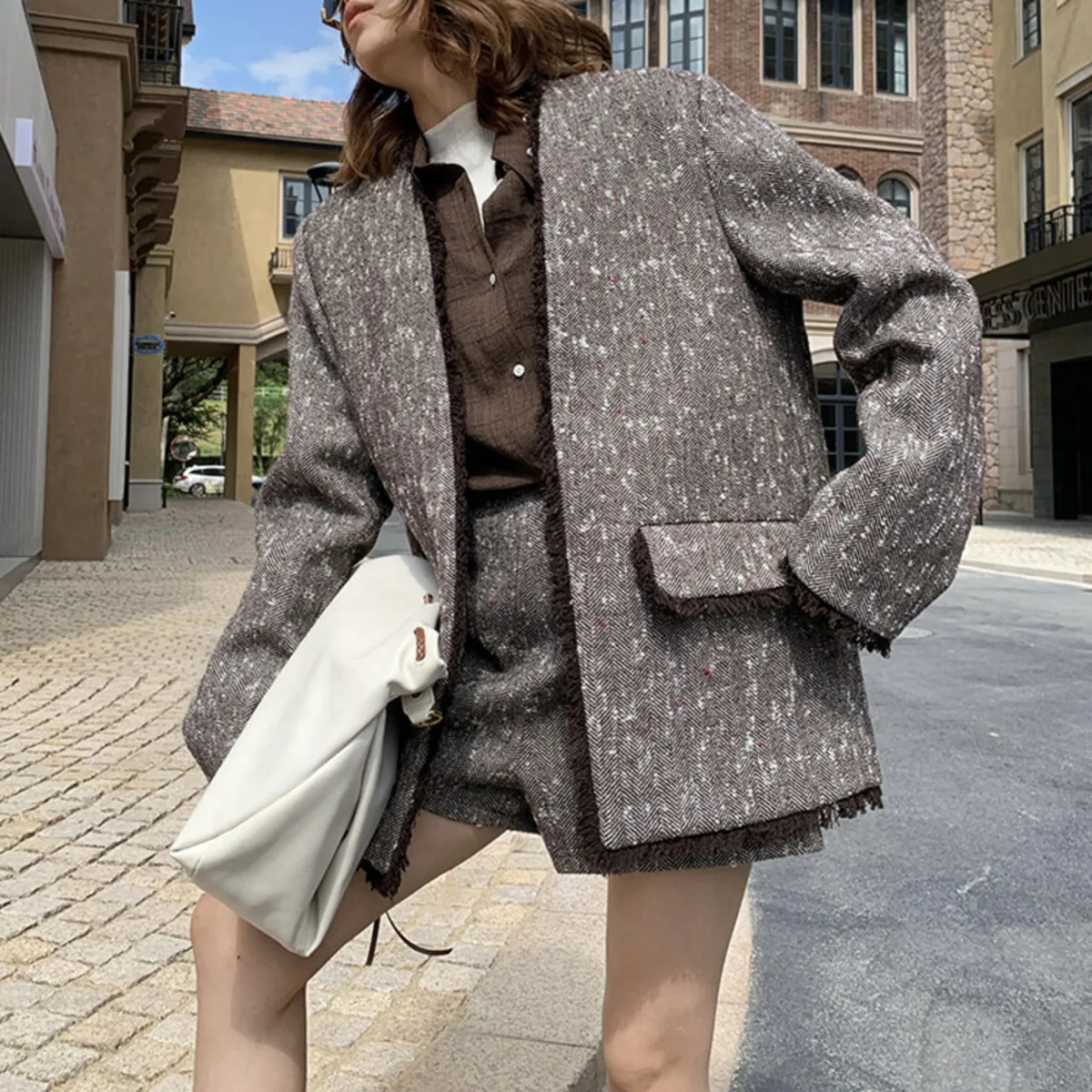 KWTX 2025 Neue frauen Casual V-ausschnitt Fringe Patchwork Cropped Blazer Hohe Qualität Retro Chic Luxus Herbst Winter Stilvolle Mantel