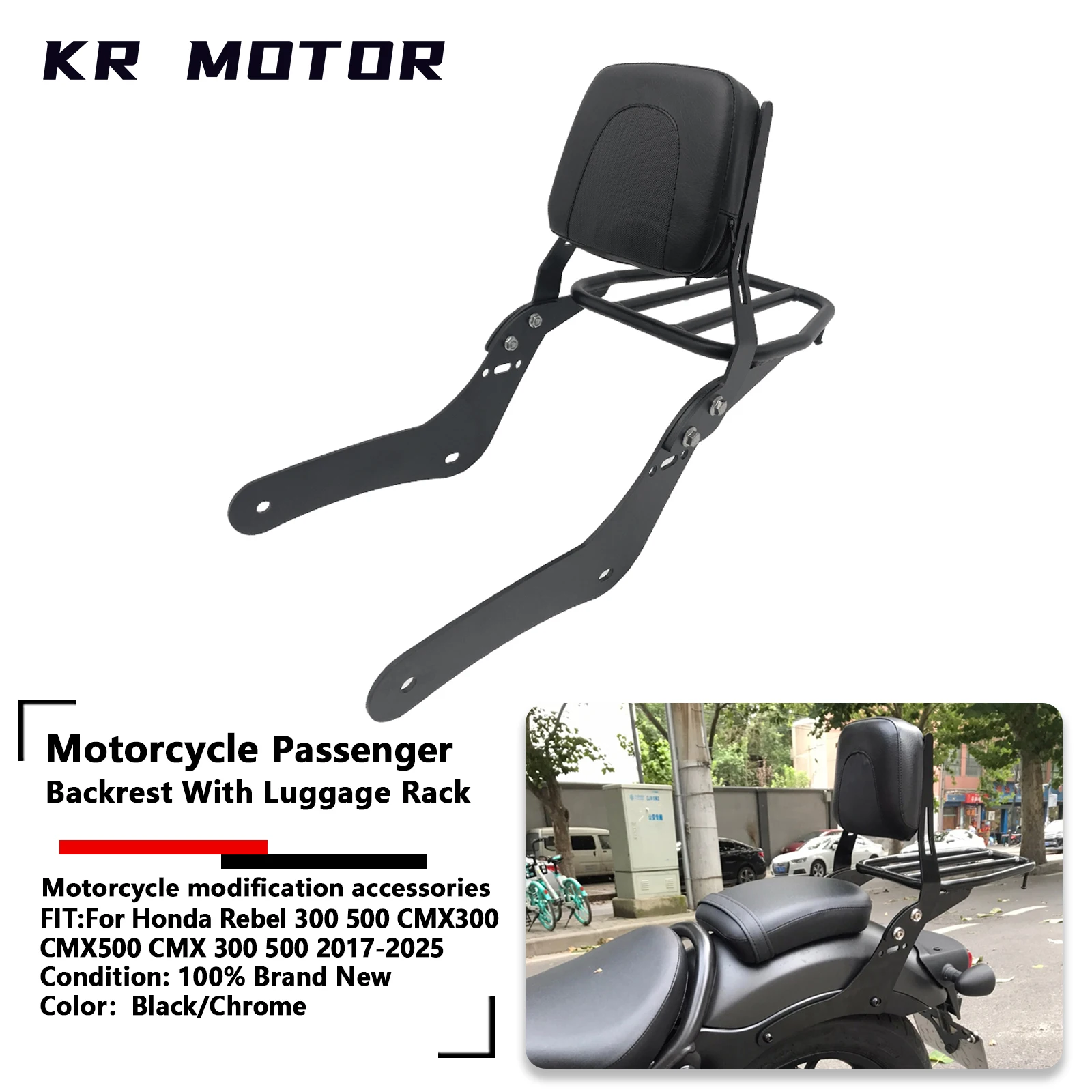 

For Honda Rebel 300 500 CMX300 CMX500 CMX 300 500 2017-2025 2-in-1 Passenger Backrest Sissy Bar With Luggage Rack Backrest Rack