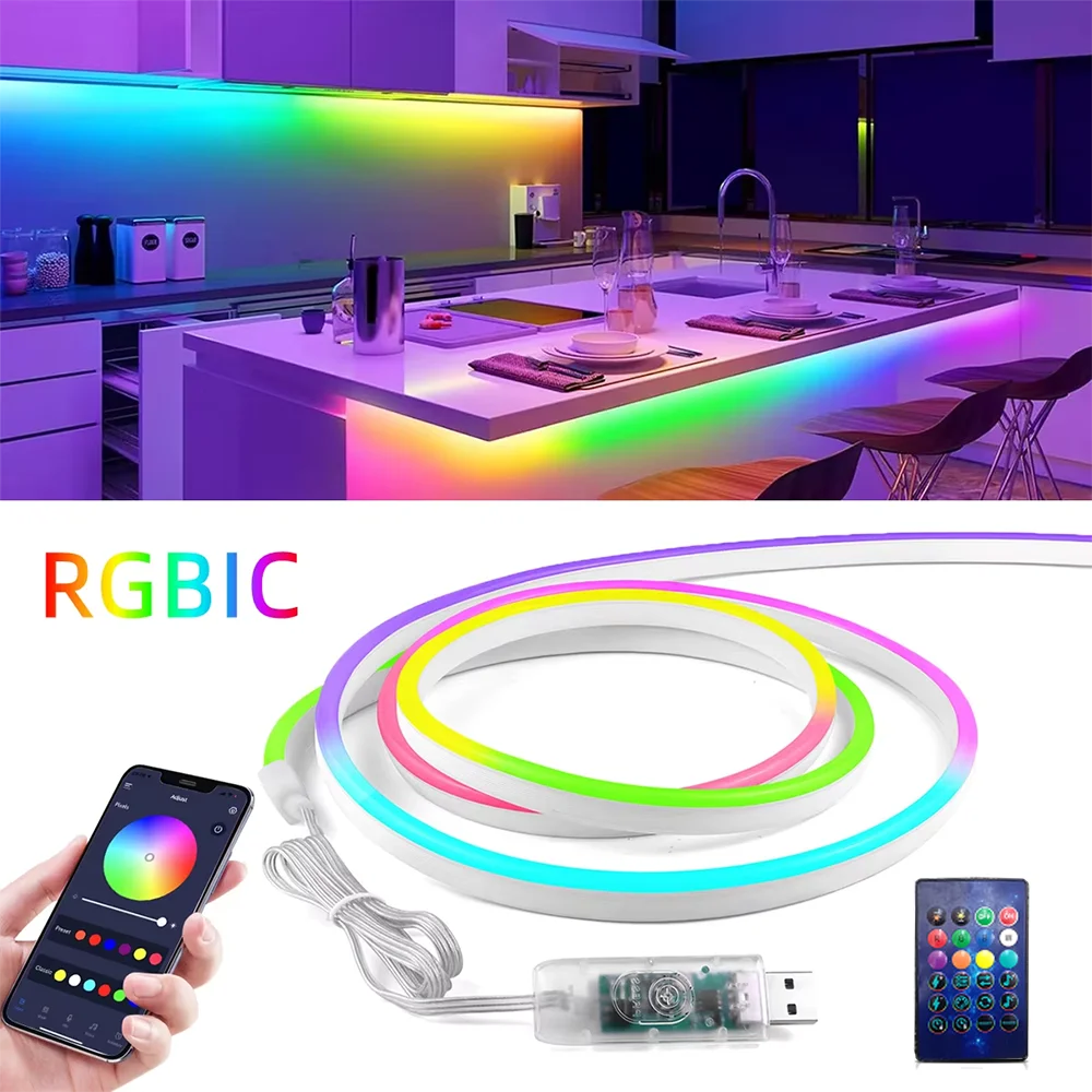 أضواء شريط LED مرنة، أضواء شريط نيون RGB متغيرة الألوان يمكن التحكم فيها عن بعد، IP67 أضواء نيون خارجية مقاومة للماء. #6