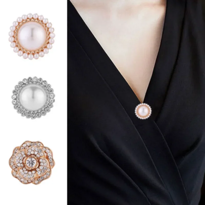 High-end Crystal Flower Magnet Brooches Pearl Magnetic Safe Hijab No Hole Pins Shirt Collar Luxulry Jewelry Gifts for Women