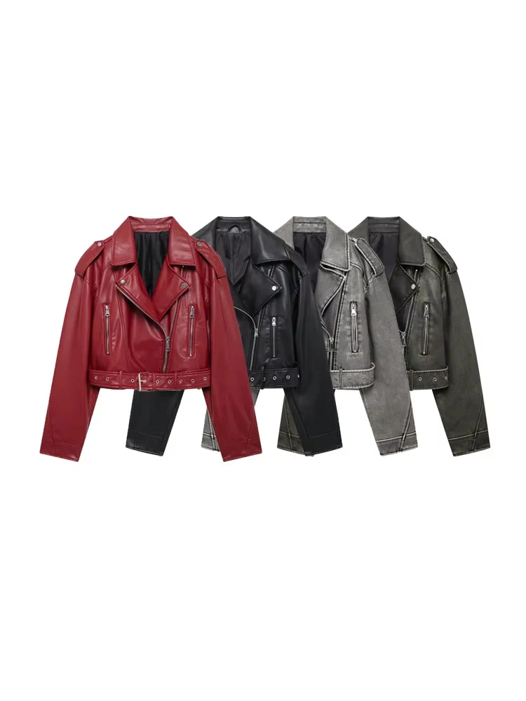 

Same Brand Women's Faux Leather Used Motorcycle Jacket, Long Sleeved Jacket, Front Zipper, Popular Loose Women's Jacket
