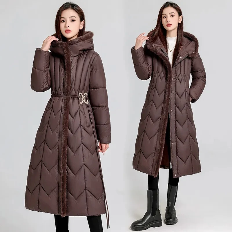 Oversized 7XL Middle-aged mother Winter Hooded Coat 2025 New Down cotton Thick Warm Coats Windproof Women's Long Parkas Overcoat