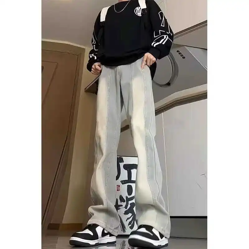 

Cleanfit adual Flared Jeans Men's Design Sensation Small ence Splicing Pants Extended Length Tall Straight Leg Pants