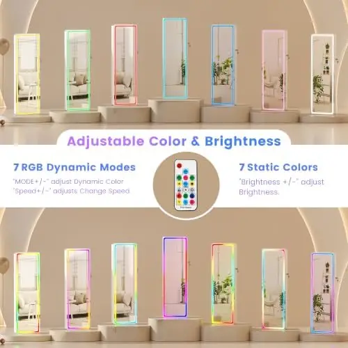 47.2" RGB Lockable Mirror Jewelry Cabinet,Wall Door Hanging Organizer,White | Jewelry Organizer with Lock, Large view 4
