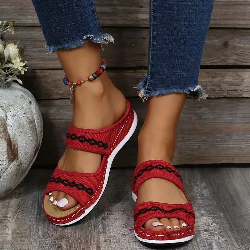 New Retro Wedges Slippers Women Plus Size Non-slip Round Toe Comfortable Sandals Casual Walking Beach Shoes