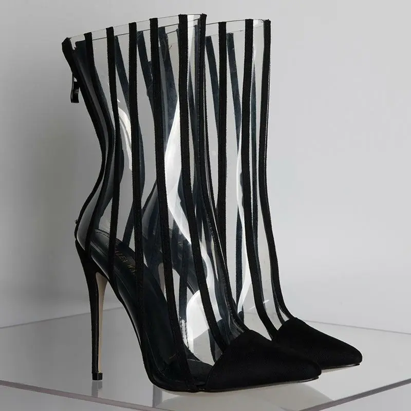 

Transaparent Pvc Summer Boots Patchwork Stiletto High Heels Stripe Pull On Slip On Botas Autumn Winter Shoes 2026 Gold Booties