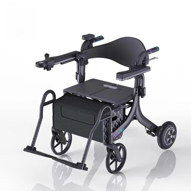 Electric Rollator Walker with Seat Shopping Cart Style for Rehabilitation Therapy Supplies