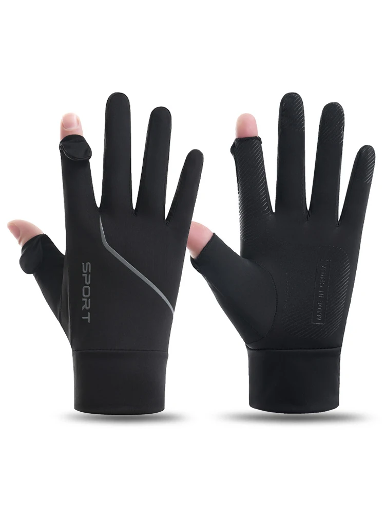 AliExpress NONE Sun Protection Men Gloves Cycling Summer Ice Silk Fingerless UV Fishing Driving Touch Screen Breathable Cooling Non Slip Gloves