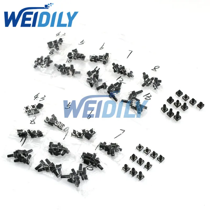 50PCS Tactile Tact Push Button Micro Switch Kit 6*6*4.3mm 5mm 6/7/8/9/10/11/12/13mm 6X6 4Pin DIP SMD Switches Button Set 10Kinds