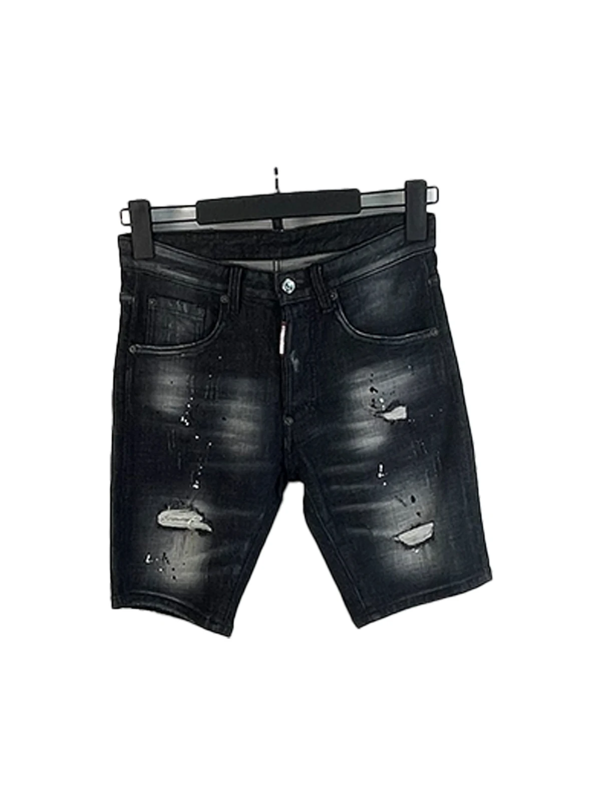 

2024 Spring/Summer New D2 Jeans Men's Black Denim Shorts Fashion Piercing Patch Painted Pentagram Pants with Micro Elasticity