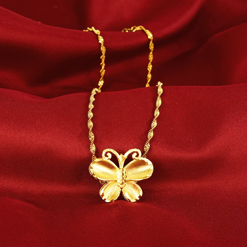 New AU999 gold necklace for women butterfly pendant 24K pure gold fashion trend real gold clavicle necklace for girlfriend gift