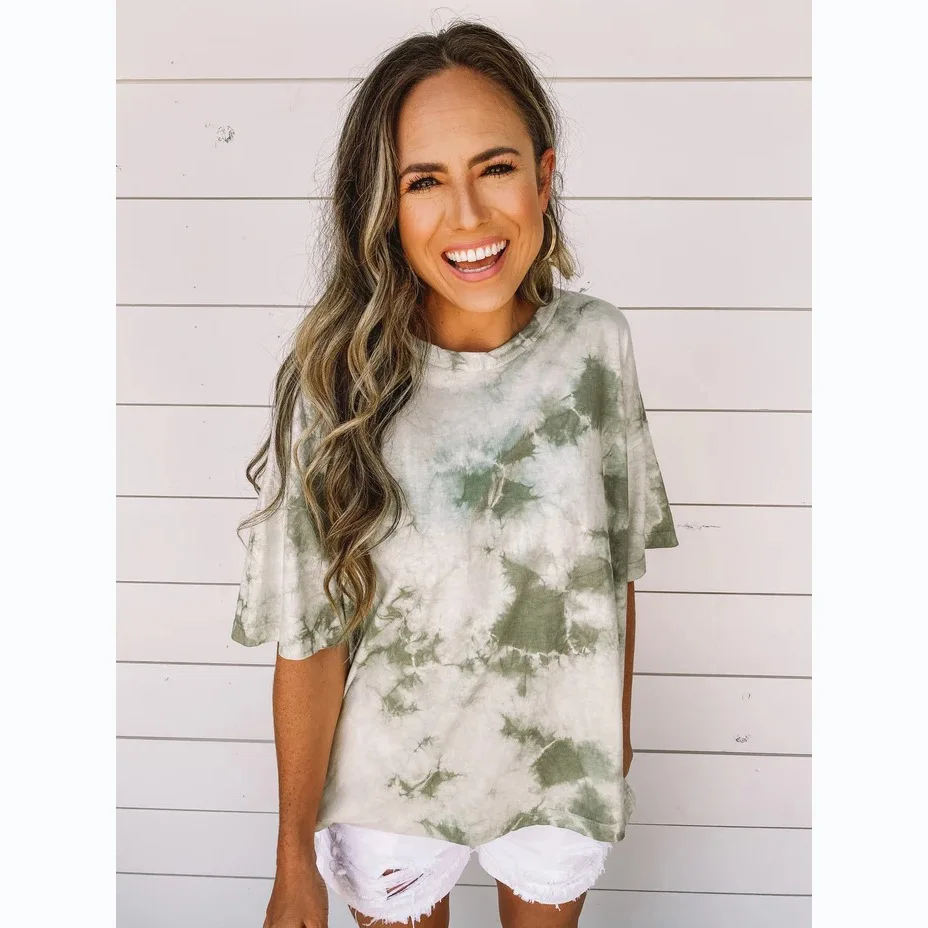 2025 Casual Fashion Trend Spring Summer Mixed Dye Short Sleeve T-Shirt 518