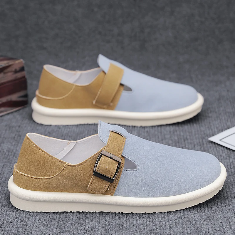 

Модные универсальные мужские туфли без шнуровки большого размера на липучке и мягкой подошве. Дизайн полутапочек (мужской размер 47)