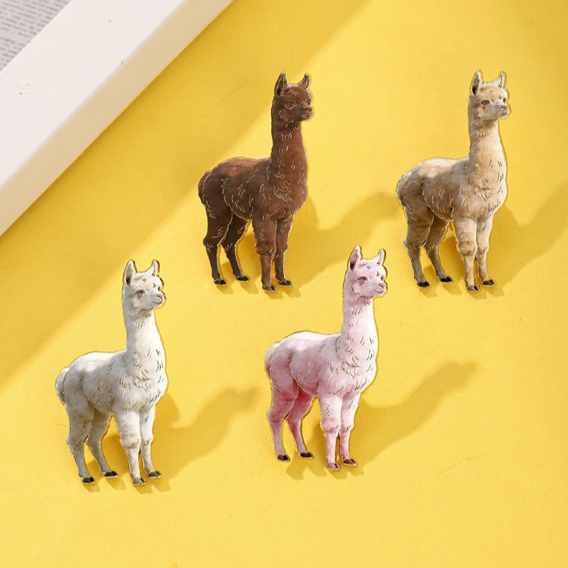 Cute Cartoon Alpaca Brooch Animal Metal Enamel Pin Badge DIY Clothing Bags Hat Scarf T-shirt Jeans For Daily Commute Decoration