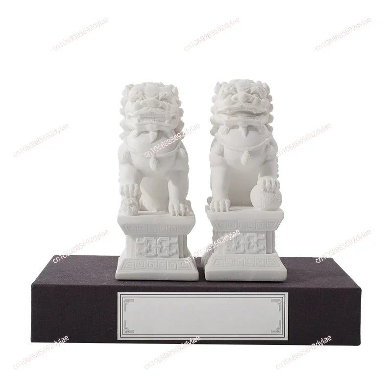 

White Stone Lion Book Holder with Standing Book Soft Decoration, Tea Room Book Holder Ornament, One Pair