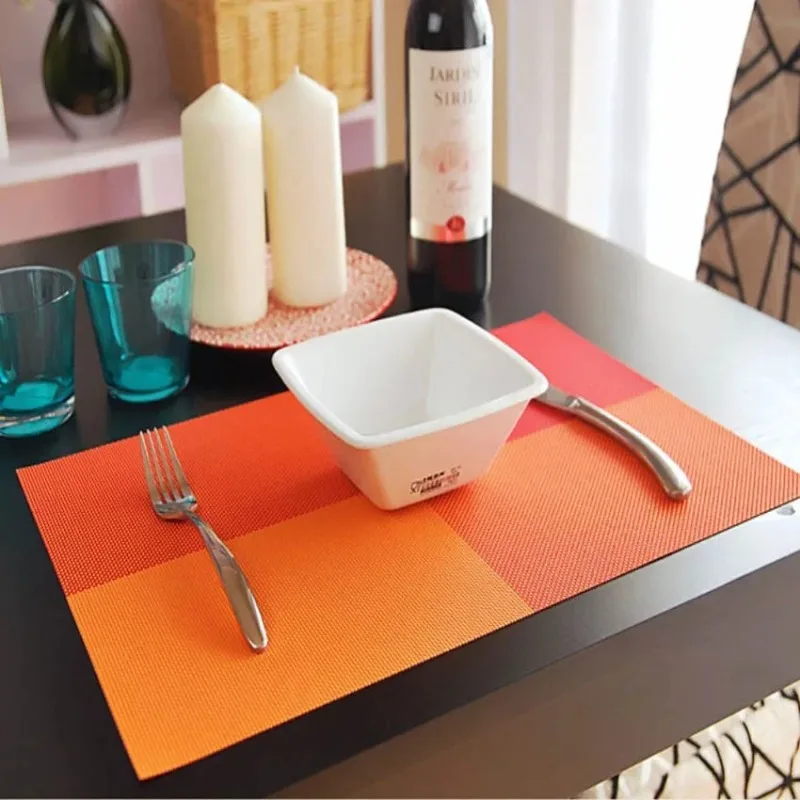 4/6Pcs Table Mat Set Non-Slip Bowl Pad Coaster Set Washable PVC Dining Table Placemats Color Block  Home Decoration Accessories