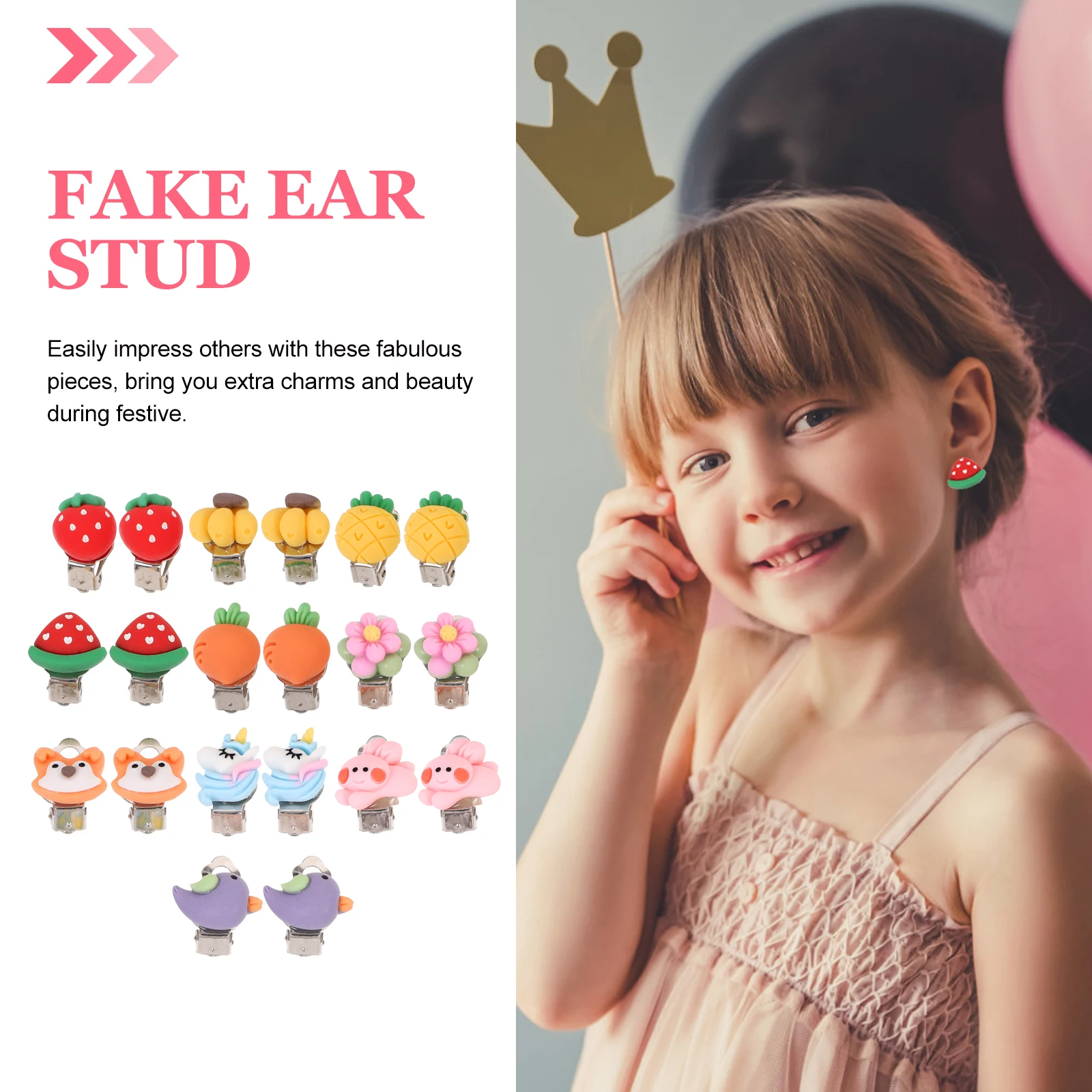 

10 Pairs Flower Earrings Accessories Clip for Girls on Little Childrens Kids Cute