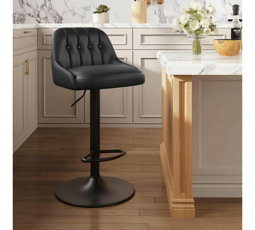 

Modern Adjustable Swivel Bar Stool, PU Leather Upholstered Counter Height Chair with Tufted Back for Kitchen Island