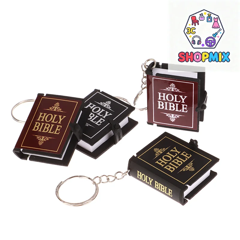 Mini chaveiro da bíblia livro pingente chaveiro chave do carro saco de escola decoração acessórios inglês cruz chaveiro religioso