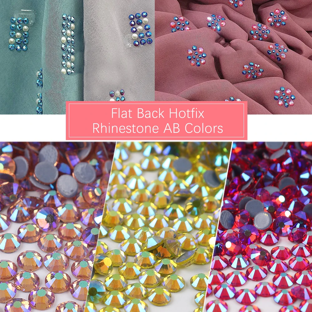 Luxe Hotfix Rhinestone AB Color Effect  Glass Strass Iron On Crystals Heat Press Rhine stones with Grey Glue for Garment Dress