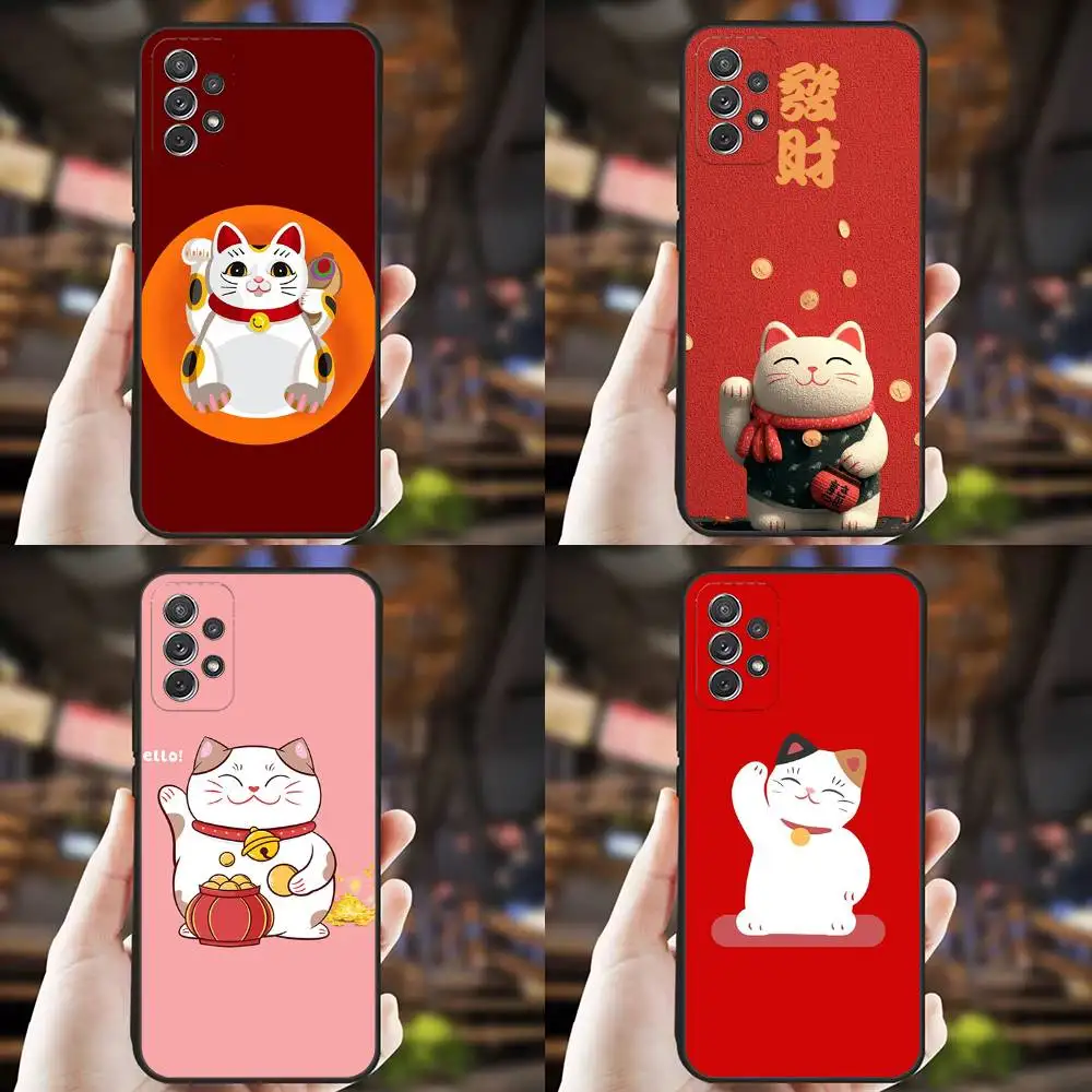 

Cartoon Lucky Cat Phone Case For Samsung S25,S24,S21,S22,S23,S30,Ultra,S20,Plus,Fe,Lite,Note,10,9,5G Black Cover