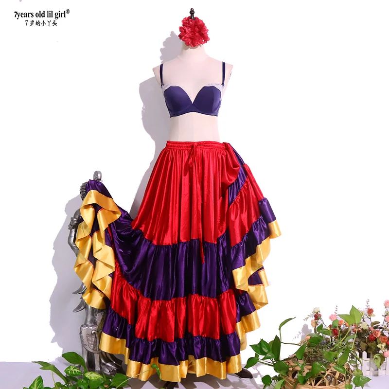 Belly Dancing Tribal Ruffle Flamenco Satin 25 Yard 4 Tiered 20Yard 4 Tiered 720 DegreeS Skirt Gypsy Skir 9EX60