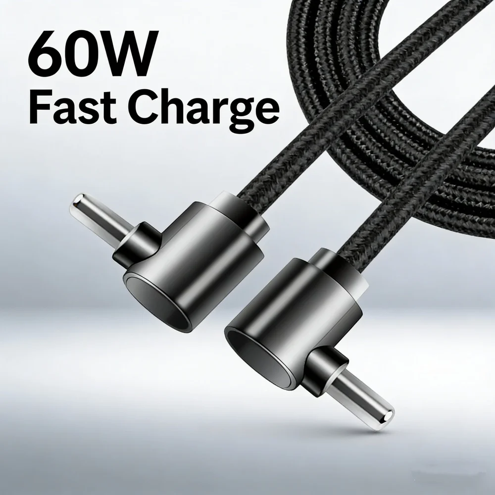 60W USB C to PD Fast Charging Cable 90 Degree Right Angle Braided Type C Cord For iPhone Samsung Xiaomi Huawei Quick Charge Line