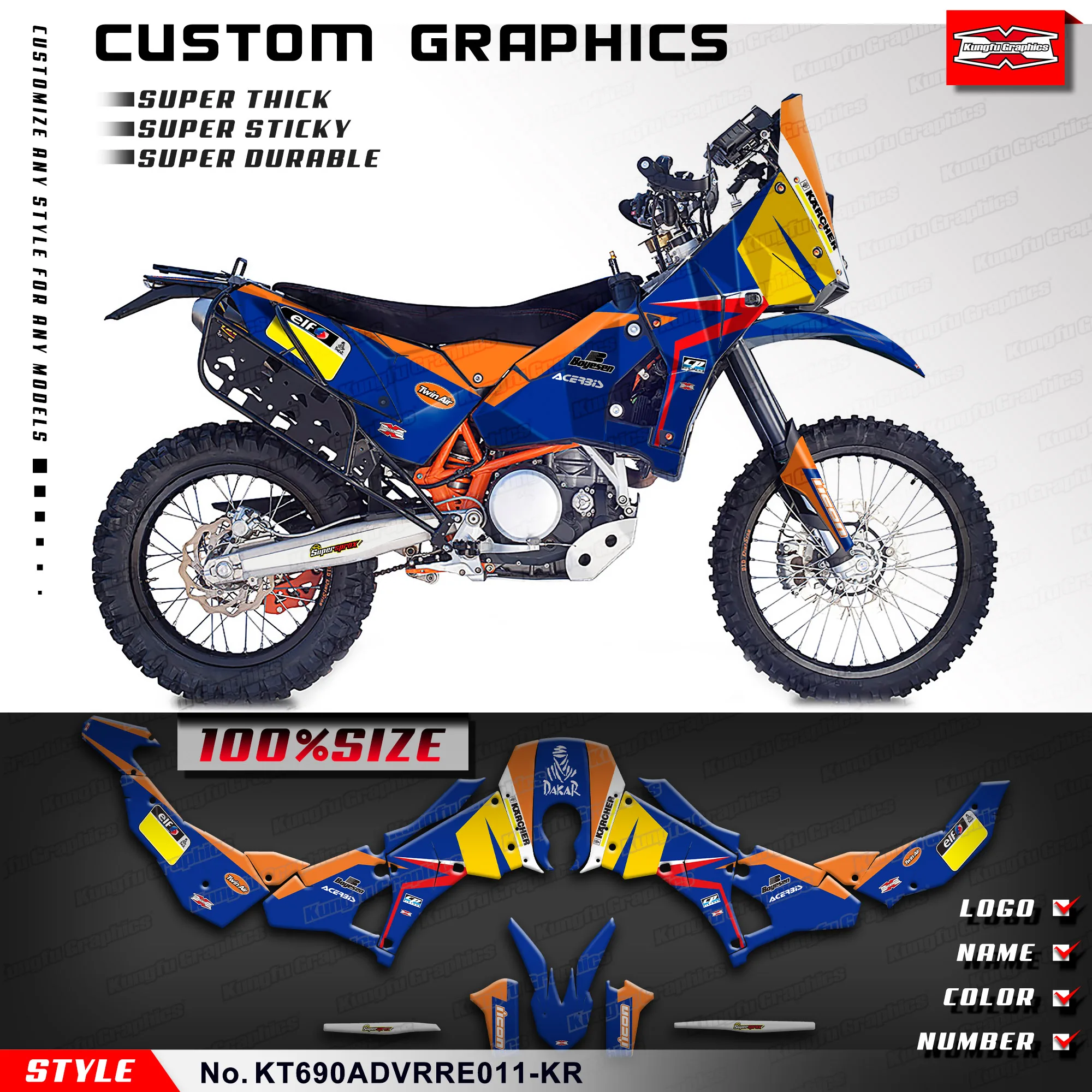 KUNGFU GRAPHICS Custom Stickers Complete Adhesive Decals for KTM RALLY RAID EVO2 690 ADV, Accessory, KT690ADVRRE011-KR