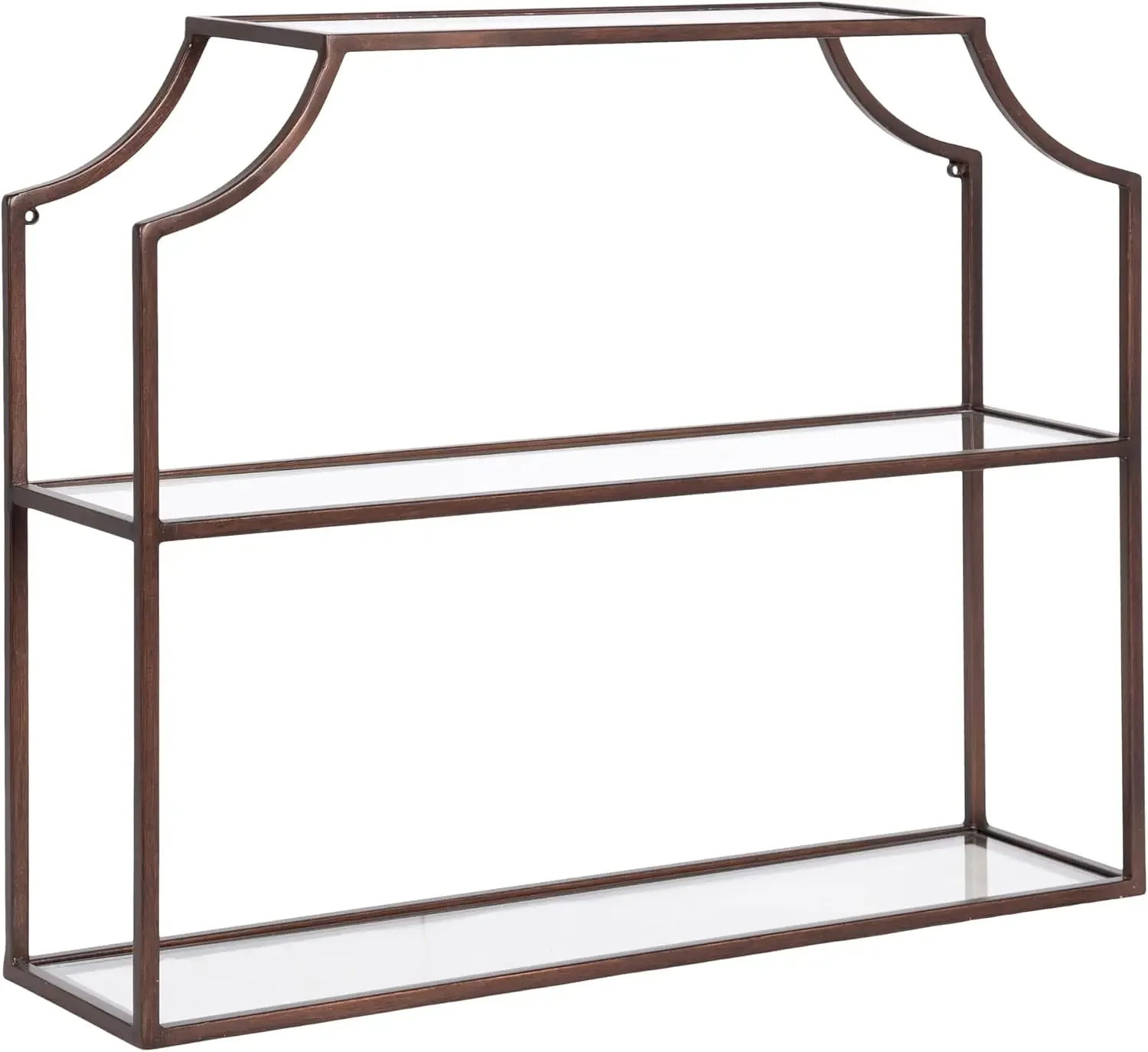 Kate and Laurel Ciel Modern Glam Wide Two-Tier Wall Shelf, 24 x 20, Bronze, Tiered Bathroom Shelves for Over the Toilet Storage