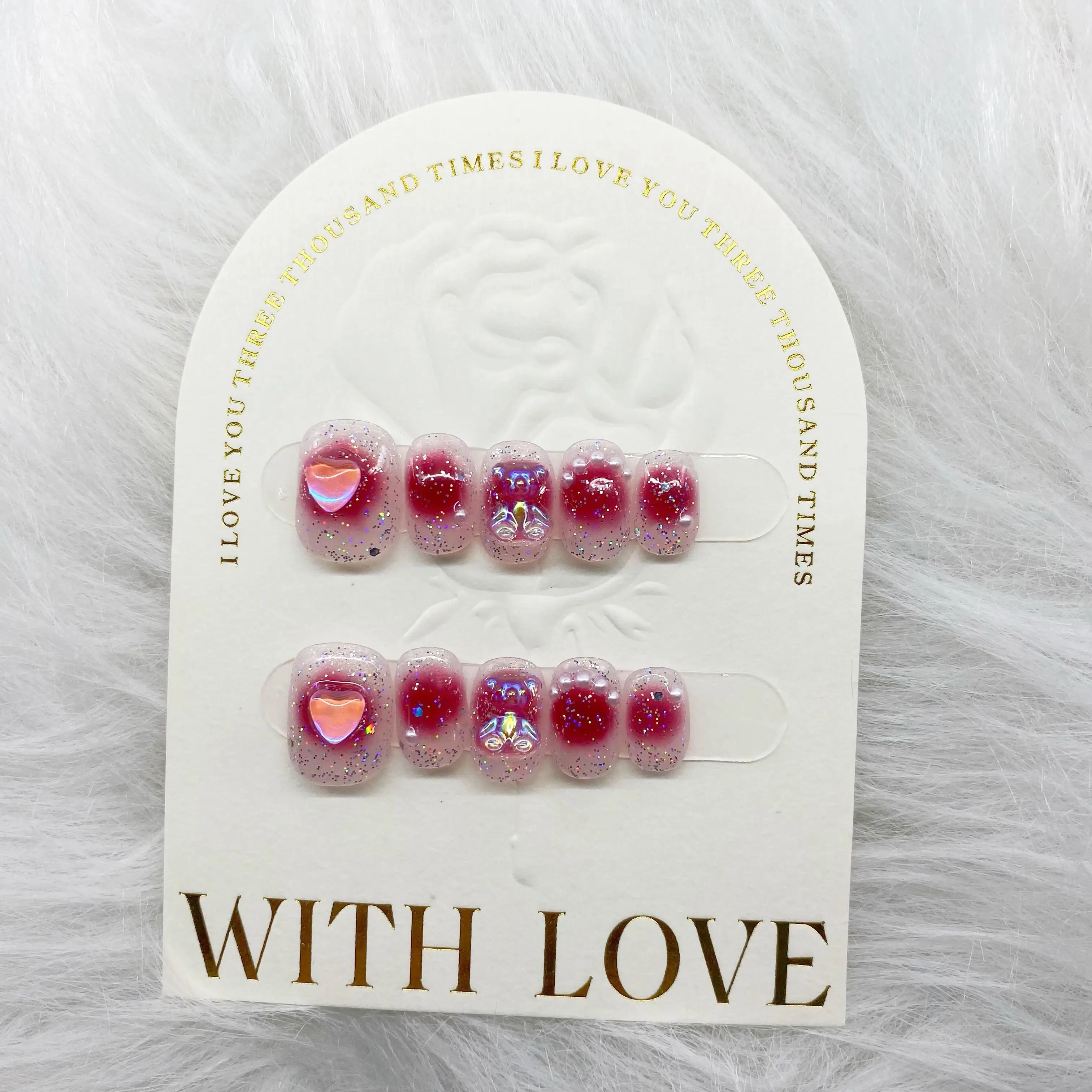 Hot-Selling Framboos Kauwgom Blush Gradiënt Gel Herbruikbare Hoogwaardige Elegante Witte Handgemaakte Druk Op Nagels.No.B021