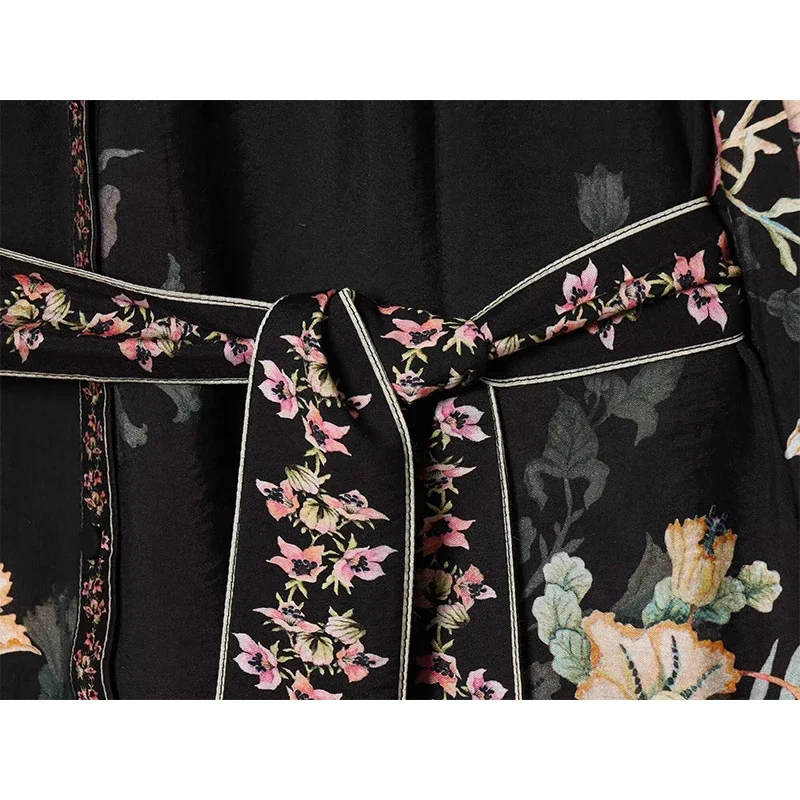 Picture 6: Women's Short Dress Fashion Lace-up Print Dresses Spring Women V-Neck Long Sleeves Dresses Vintage Female Elegant Party Dresses