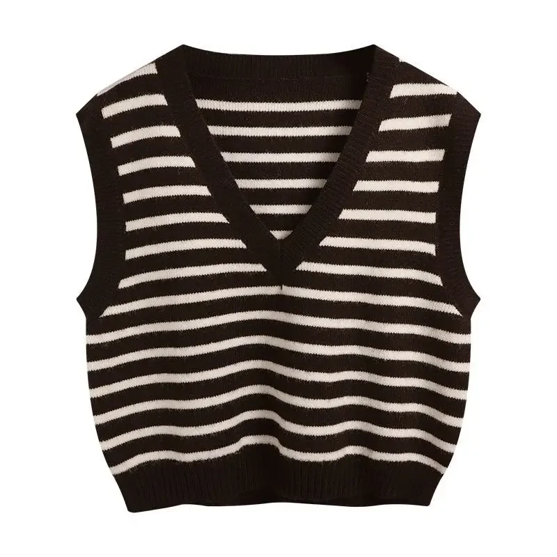 Y2K Preppy Style Simple Women Sweater Vest Winter Fashion Pullover Elastic Knit Ladies Jumper Casual Stripped Female Basic Tops