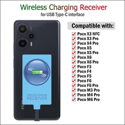 Wireless Charging Receiver for Xiaomi POCO X3 X4 X5 X6 Pro F5 F6 F3 F4 GT M3 M4 M6 Pro Type-C Charger Adapter USB C Connector