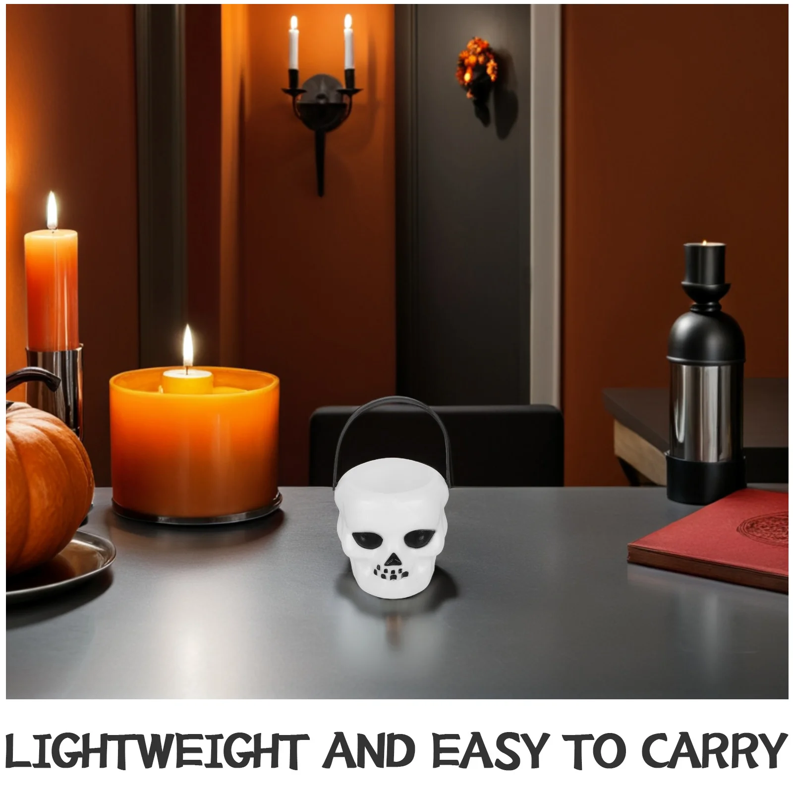 ถังฟักทองสีขาวสำหรับตกแต่งฮาโลวีน 6 ชิ้น พร้อมหูหิ้ว สำหรับงานปาร์ตี้เด็ก ของตกแต่ง ของประดับ ของจัดเก็บ