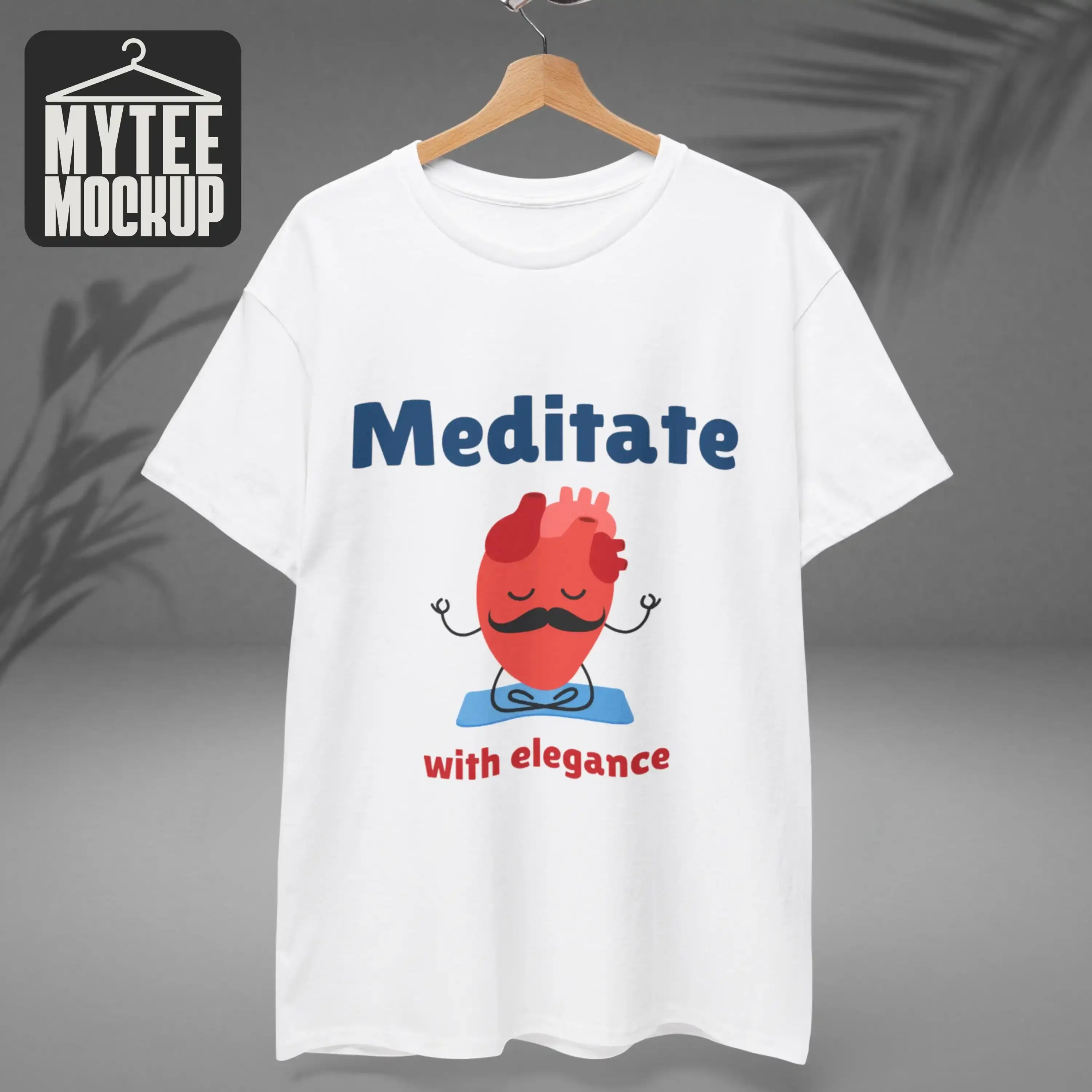 T-shirt Meditate with Elegance, motif cœur moustachu, pour le yoga et la pleine conscience, confortable et décontracté