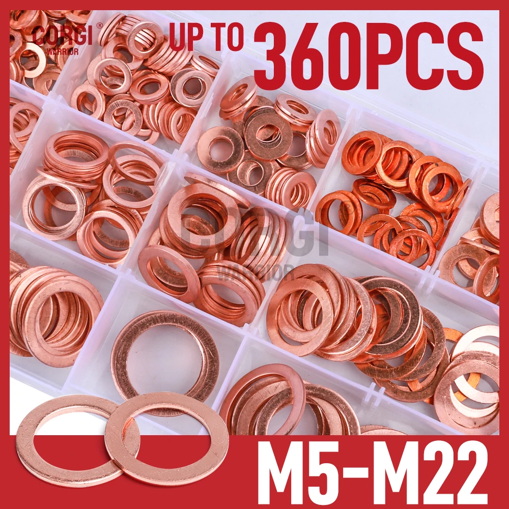 

Up To 360pcs Premium Copper Metric Sealing Crush Washers Assortment Kit M5 M6 M8 M10 M12 M14 M16 M18 M20 M22 All Sizes Washer