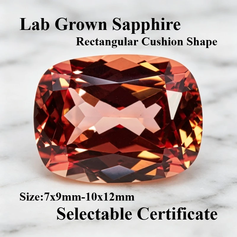 Lab Grown Sapphire Sunset Orange Rectangular Cushion Cut Gemstone for DIY Charms Jewelry Making Materials Selectable Certificate