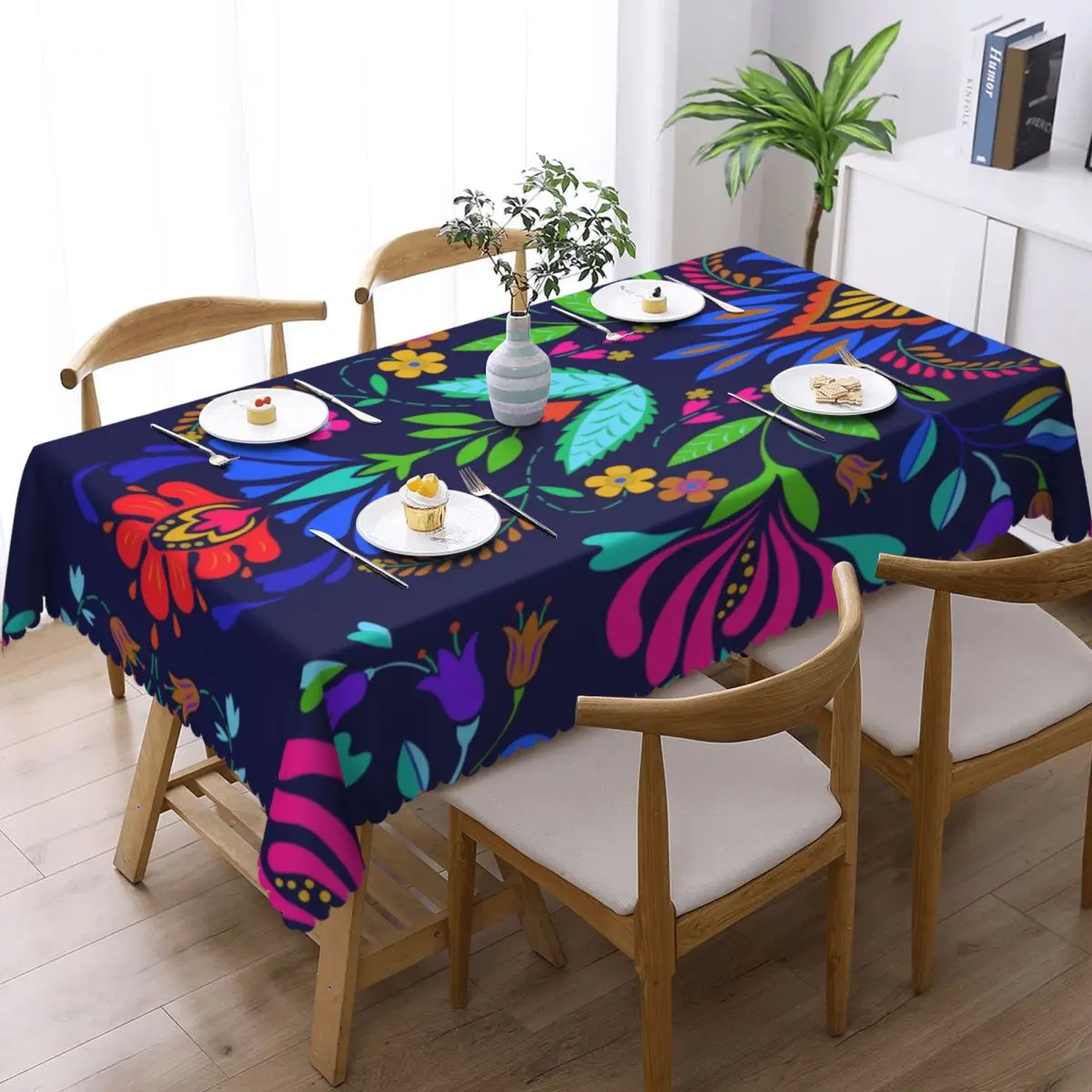 Rectangular Waterproof Folk Mexican Vacation Art Table Cover Colorful Textile Embroidery Table Cloth Tablecloth for Picnic