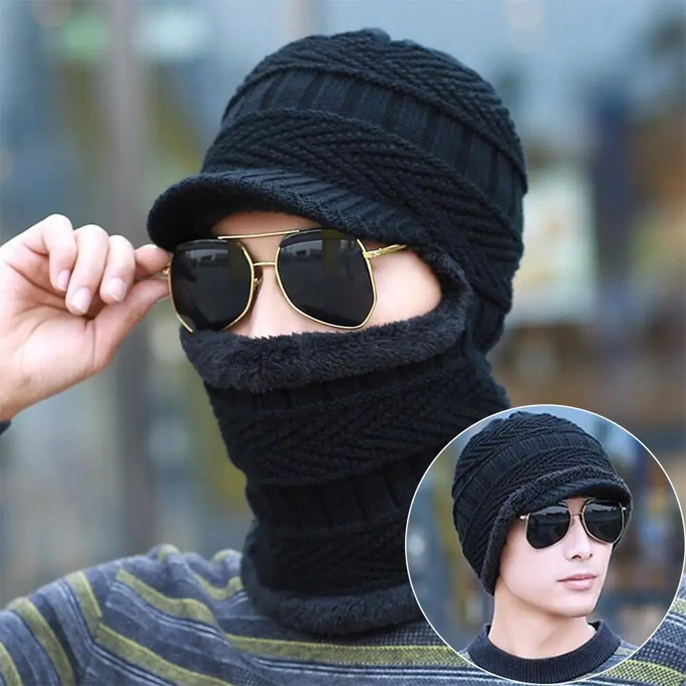 

Knitted Visor Winter Hat Thicken Warm Earmuffs Skullies Beanies for Men Women Wool Scarf Caps Cycling Ski Mask Balaclava Bonnet